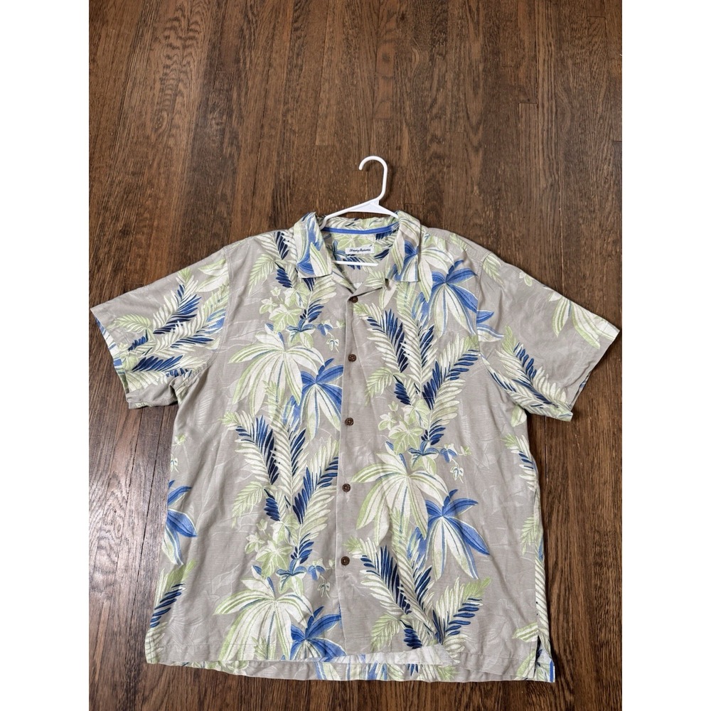 Tommy Bahama Mens XXL Tropical Leaf Print Short Sleeve Silk Blend Camp Shirt